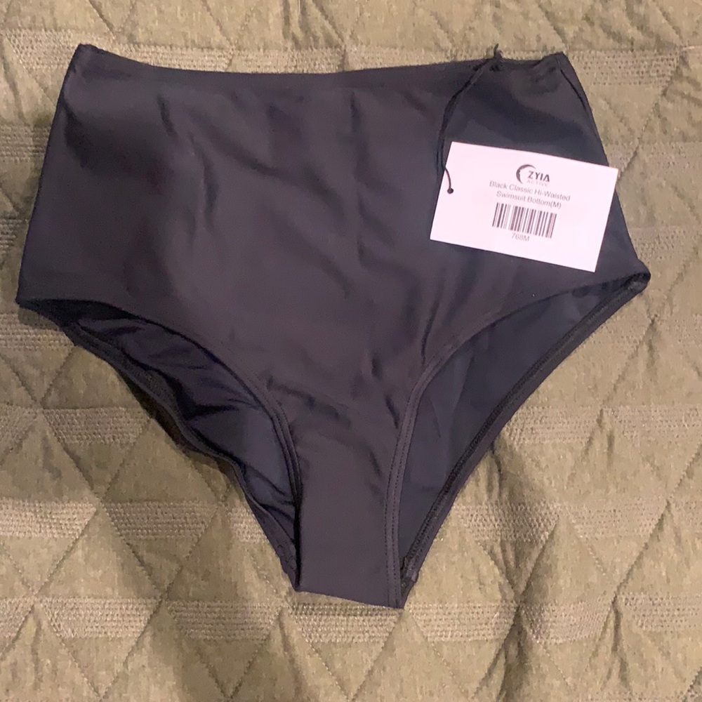 ZYIA black classic hi-waisted swim bottom- M
